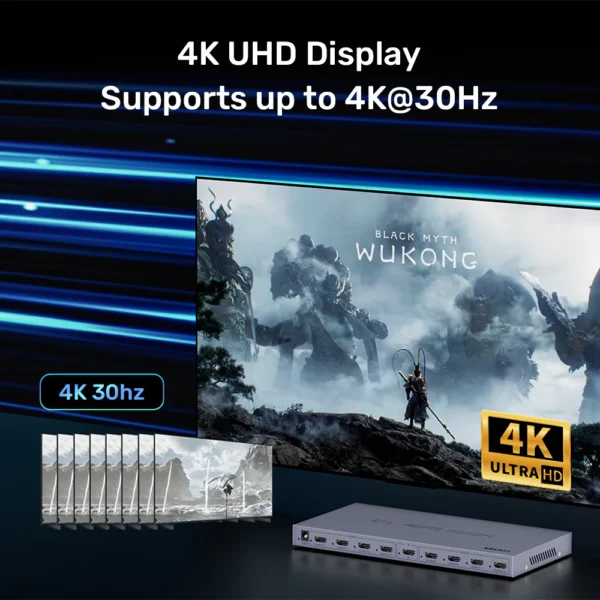 UNITEK 4K HDMI Splitter 1-in-8 Out 4K@30Hz Compatible HDMI 1.4 - Image 3