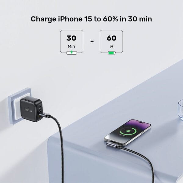 UNITEK 100W USB-C Fast Charging Cable 90 Degree (5 Meter) Compatible with iPhone 15, MacBook, Samsung Galaxy - Image 4