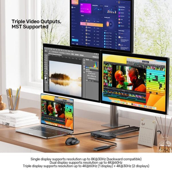 UNITEK USB-C 13-in-1 Docking Station with Single 8K & Triple 4K Display and 100W Power Delivery - Image 9