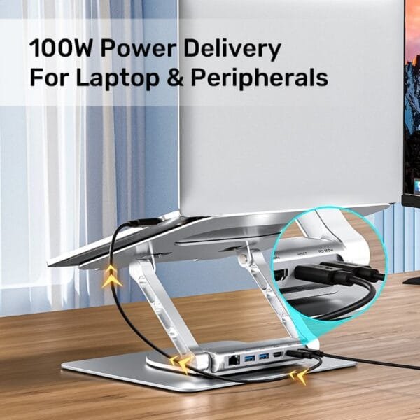 UNITEK Laptop Stand with Detachable USB-C Hub 360° Rotating Base Tilt Design Supports up to 15.6" Notebook. - Image 5