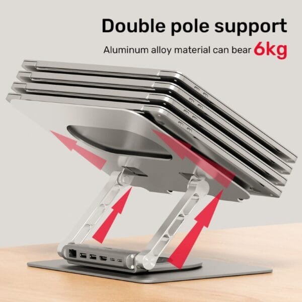 UNITEK Laptop Stand with Detachable USB-C Hub 360° Rotating Base Tilt Design Supports up to 15.6" Notebook. - Image 6