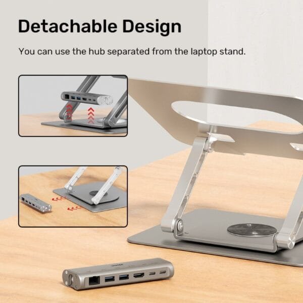 UNITEK Laptop Stand with Detachable USB-C Hub 360° Rotating Base Tilt Design Supports up to 15.6" Notebook. - Image 7