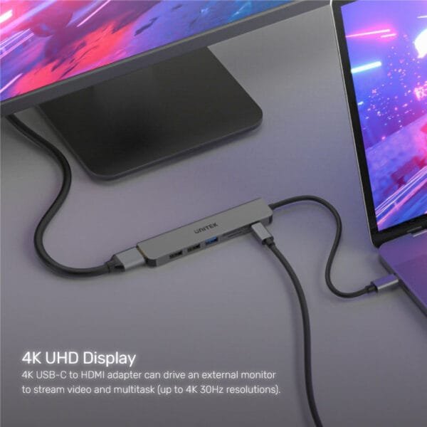 UNITEK uHUB S7+ 7-in-1 USB-C 5Gbps Hub with 4K HDMI and SD/TF Card Reader, 100W Power Delivery - Image 5