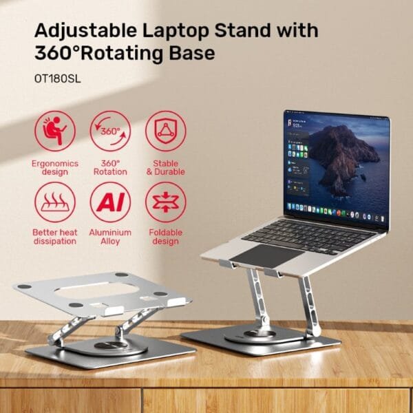 UNITEK OT180SL Adjustable Laptop Stand with 360° Rotating Base - Image 5