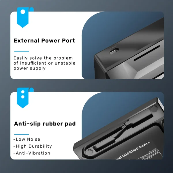 UNITEK External Optical Drive with 5-in-1 Hub, 2 USB-A Ports, USB-C Port, SD Card Reader - Image 5
