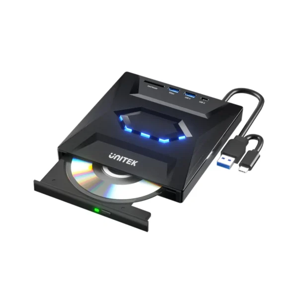 UNITEK External Optical Drive with 5-in-1 Hub, 2 USB-A Ports, USB-C Port, SD Card Reader - Image 7
