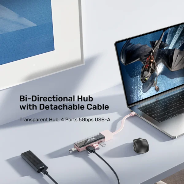 UNITEK 4-Port USB-A Bi-Directional Hub with Detachable Cable - Image 3