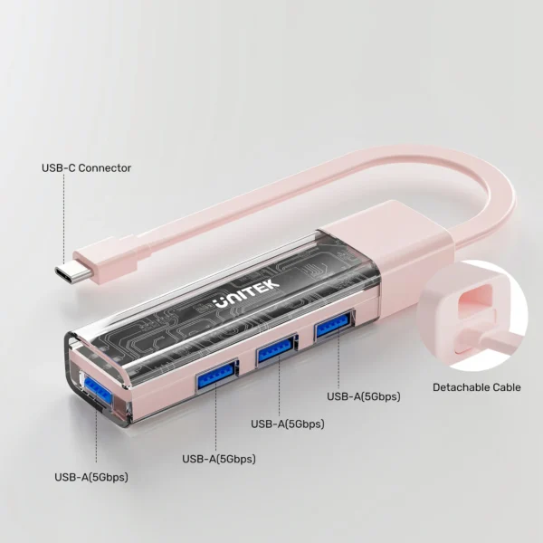 UNITEK 4-Port USB-A Bi-Directional Hub with Detachable Cable - Image 11