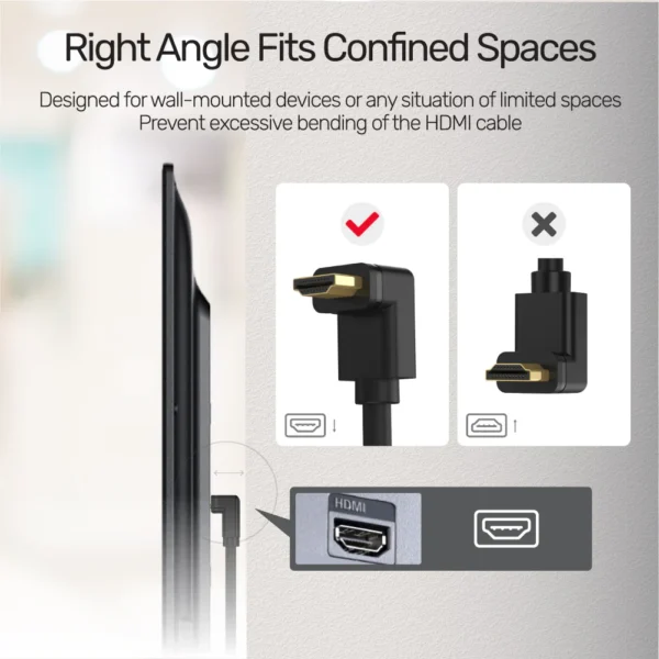 UNITEK 4K HDMI Cable 4K@60Hz (3 Meter) Right Angle 90° Cable - Image 5