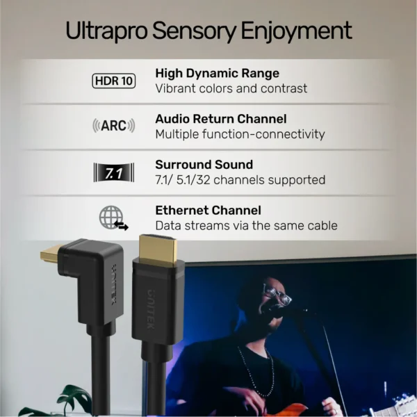 UNITEK 4K HDMI Cable 4K@60Hz (3 Meter) Right Angle 90° Cable - Image 3