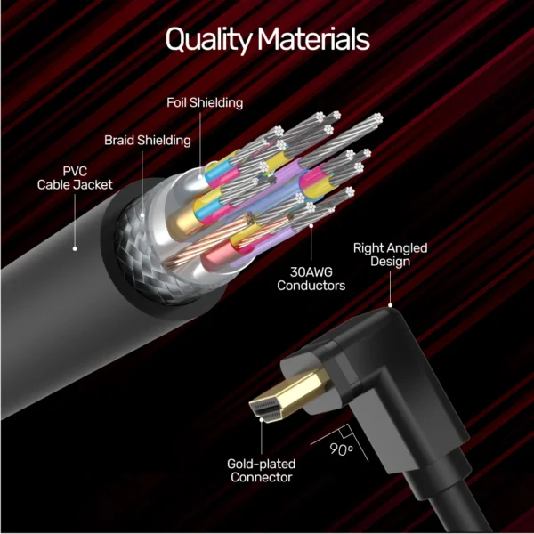 UNITEK 4K HDMI Cable 4K@60Hz (3 Meter) Right Angle 90° Cable - Image 2