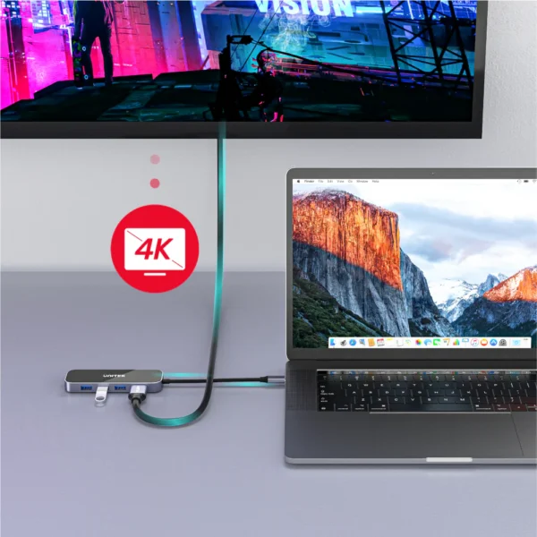 UNITEK uHUB H6 Gloss 6-in-1 USB-C Hub HDMI 4K@30Hz, 3x USB-A 3.0, Gigabit Ethernet, 100W PD - Image 3