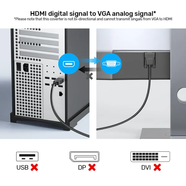 UNITEK HDMI to VGA Cable (2 Meter) Full HD 1080P@60Hz Gold-Plated Connectors - Image 6