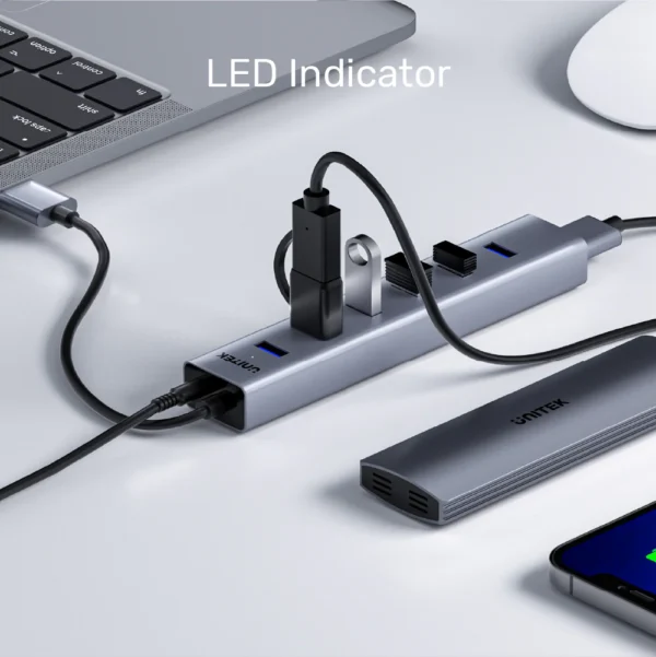 UNITEK uHUB S7 7-Port USB 3.0 Powered Hub (40cm) Aluminum Enclosure, BC1.2 Charging, LED Indicator - Image 3
