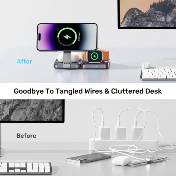 UNITEK Qi2 Foldable 3-in-1 Charging Station 15W MagSafe Wireless Charger - Image 5
