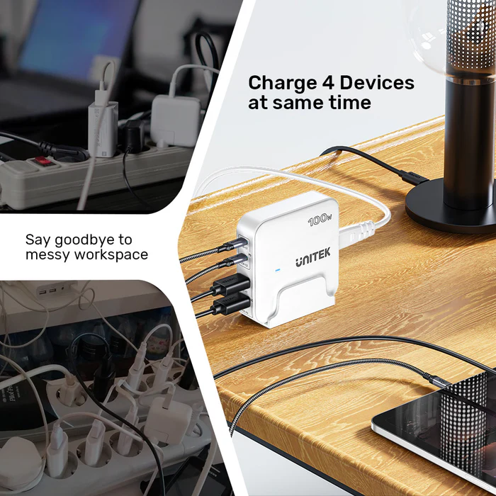 UNITEK 100W Desktop GaN Charging Station 4-Port Fast Charger with Stand - Image 3