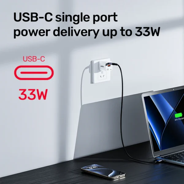 UNITEK 33W Dual Port Wall Charger PD & QC 3.0 Fast Charger for iPhone 16/15 Samsung Galaxy S25/S24 - Image 2