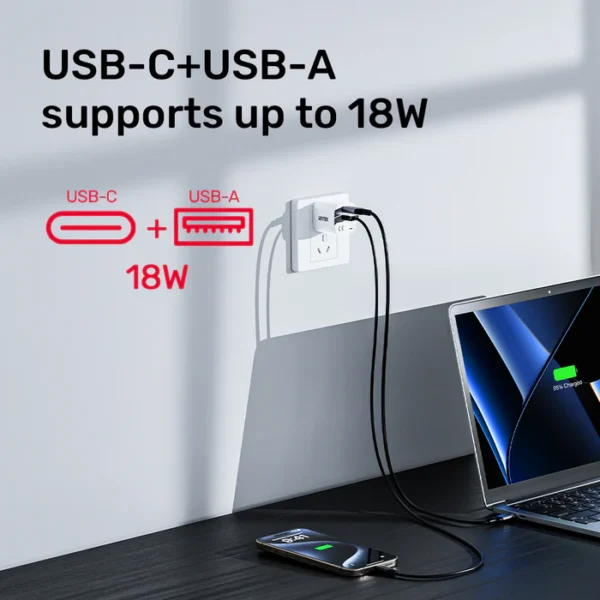 UNITEK 33W Dual Port Wall Charger PD & QC 3.0 Fast Charger for iPhone 16/15 Samsung Galaxy S25/S24 - Image 4