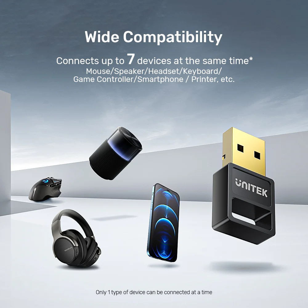 UNITEK USB Bluetooth Adapter Wireless Dongle for PC, Laptop