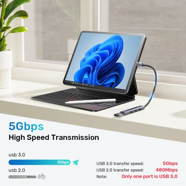 UNITEK uHUB Q4 USB-C Hub 4-in-1 USB-A Adapter (5Gbps + 3x USB 2.0) - Image 2