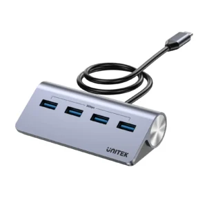 UNITEK uHUB Q4 4-in-1 USB-C Hub 5Gbps Data Ports with External Power 33° Angled Aluminum Design