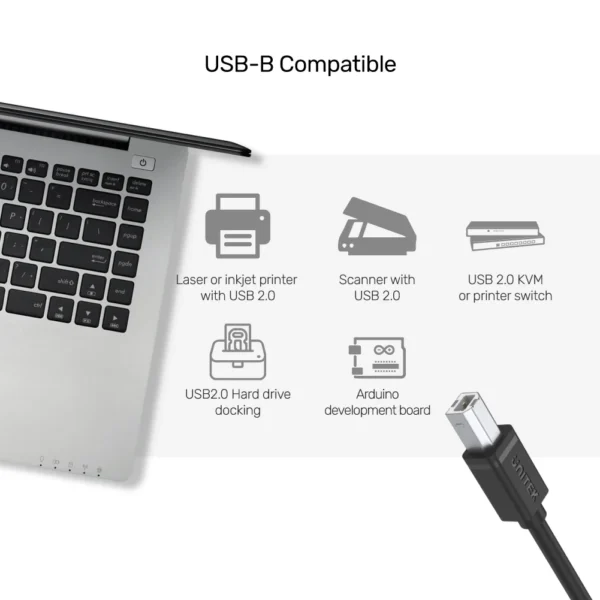 UNITEK USB 2.0 A Male to B Male Printer Cable for Printers, Scanners ...