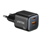 UNITEK Zeno 20W Dual-Port GaN Wall Charger (EU Plug) 20W USB-C PD 3.0 + 18W USB-A QC 3.0
