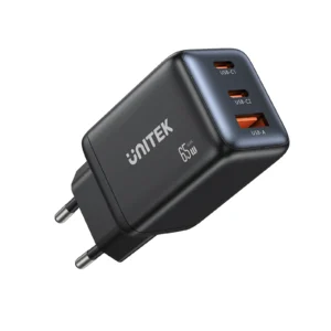 UNITEK P1130ABK01 EU Zeno 65W 3 Port GaN Wall Charger.webp