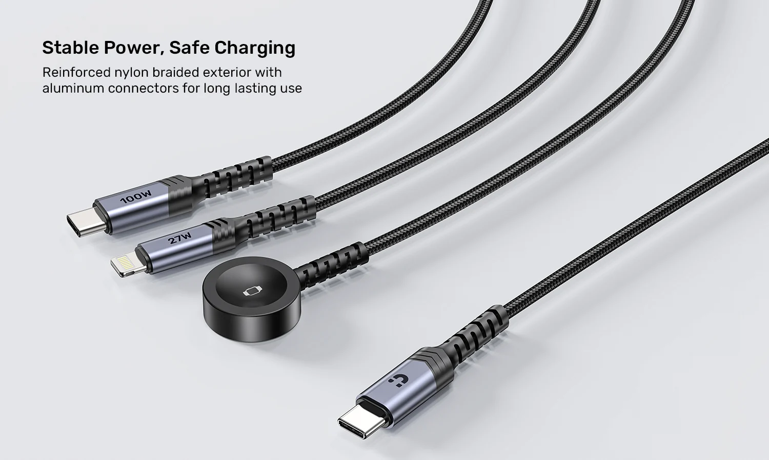 UNITEK C14180AGY01 1.2M 3 in 1 cable offers 100W USB C PD, 27W Lightning, 2.5W Apple Watch 003