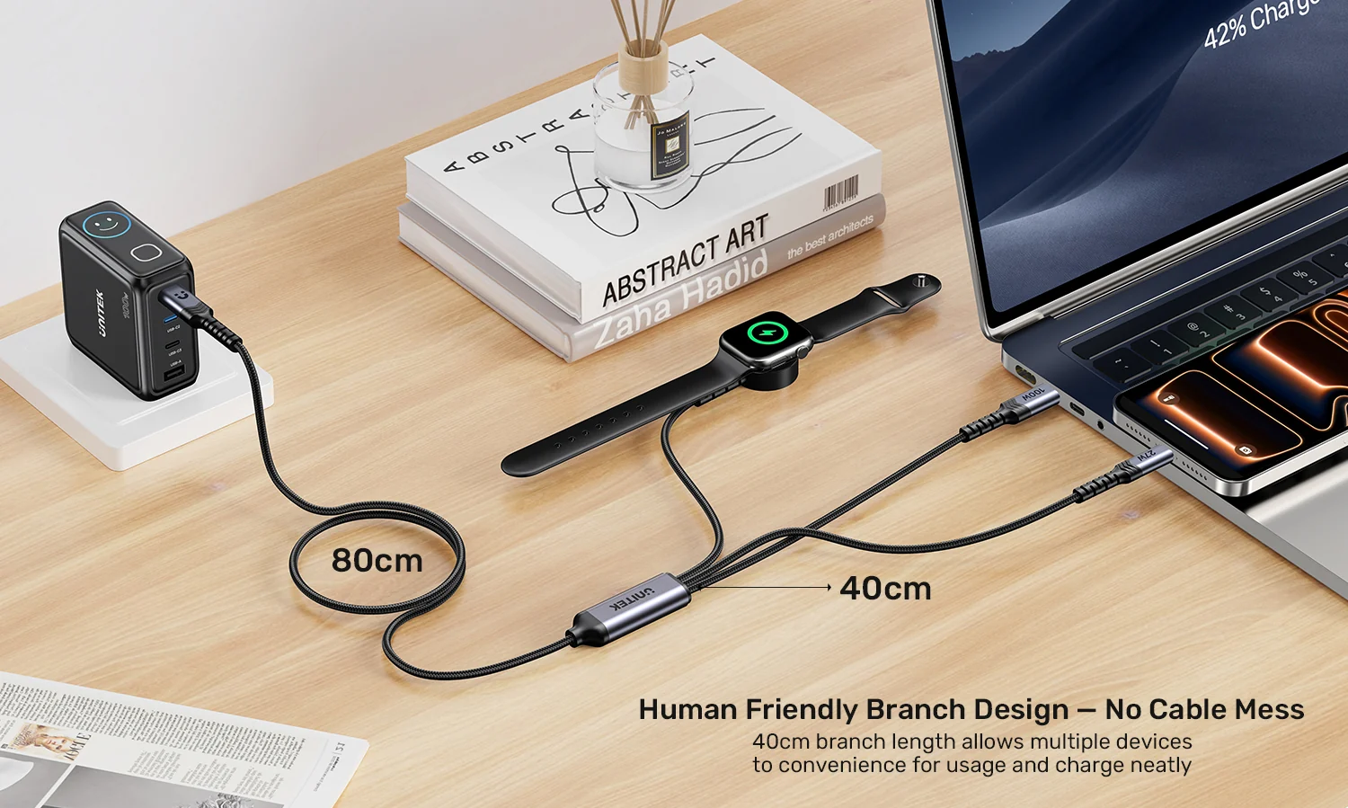 UNITEK C14180AGY01 1.2M 3 in 1 cable offers 100W USB C PD, 27W Lightning, 2.5W Apple Watch 004
