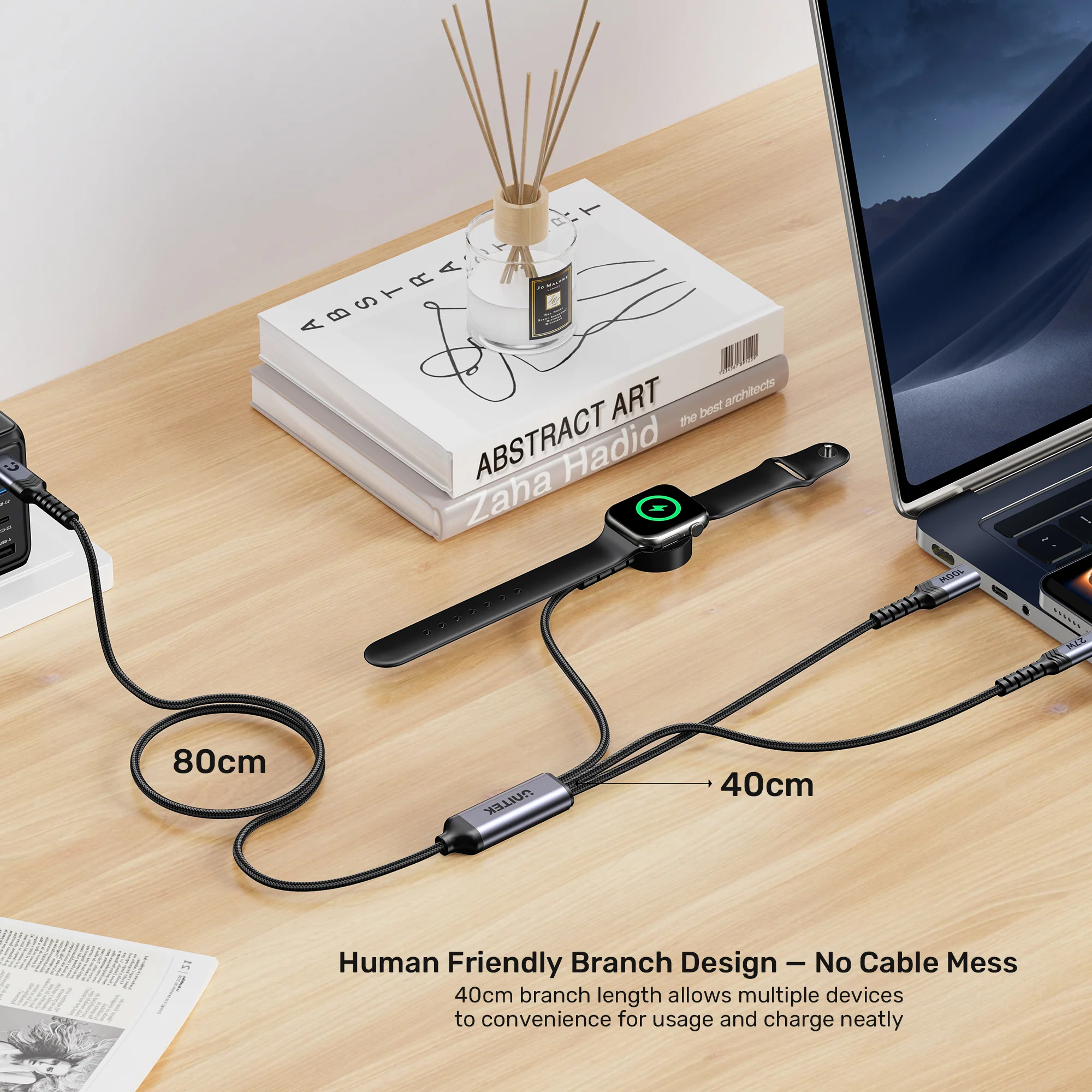 UNITEK C14180AGY01 1.2M 3 in 1 cable offers 100W USB C PD, 27W Lightning, 2.5W Apple Watch 10