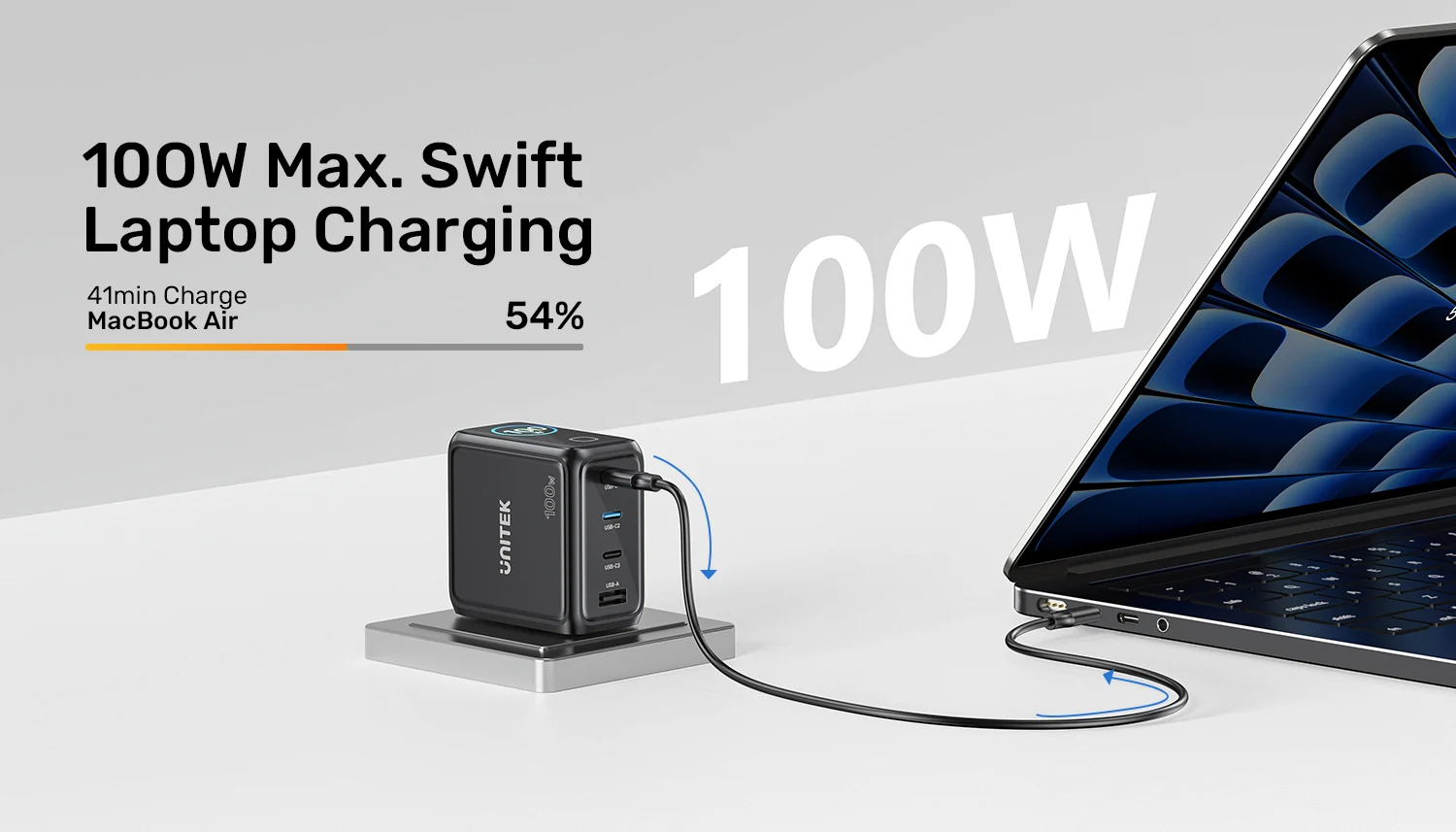 UNITEK P1131ABK01 EU Rexo 100W 4 Port GaN Fast Charger with Smart Display 002