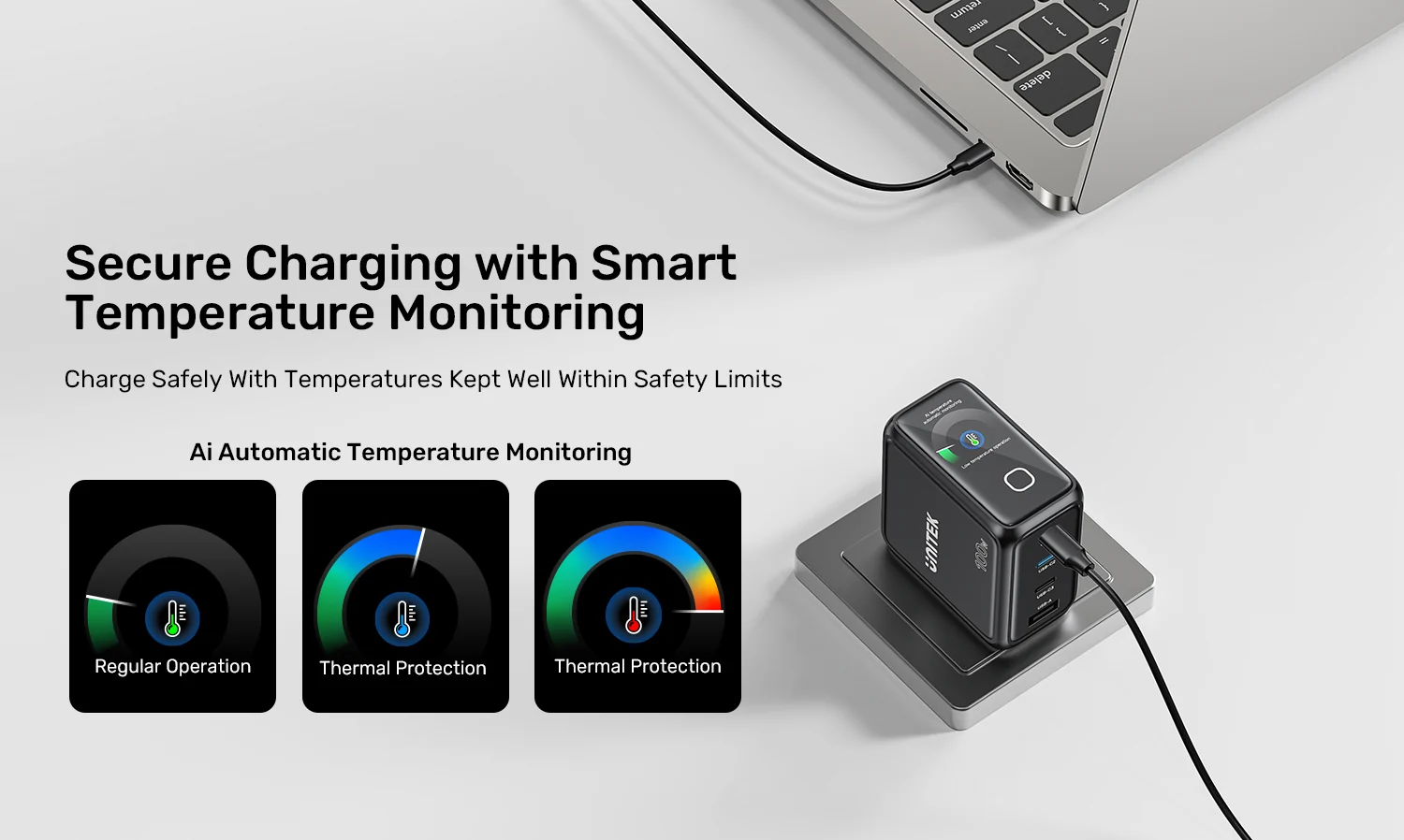 UNITEK P1131ABK01 EU Rexo 100W 4 Port GaN Fast Charger with Smart Display 005