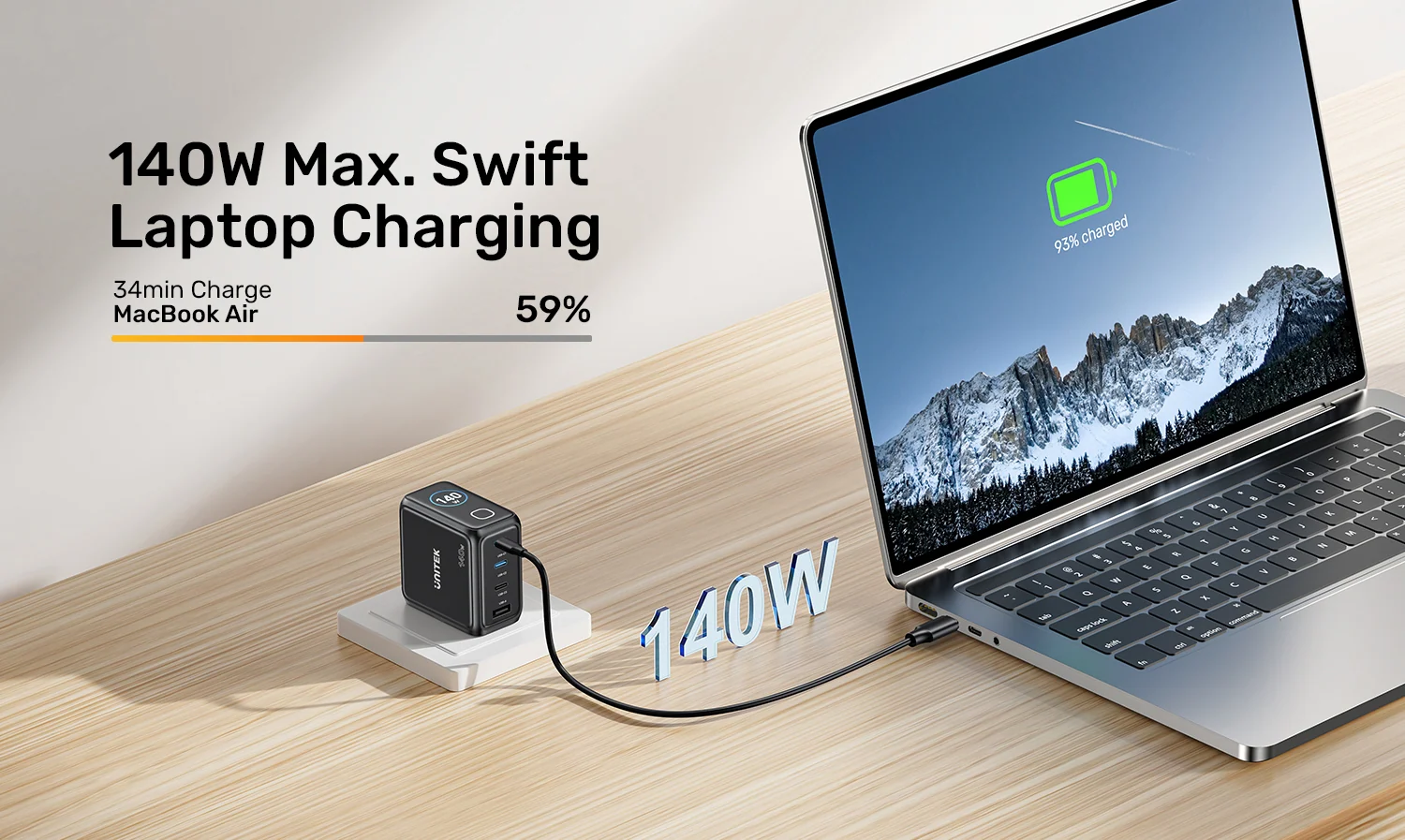 UNITEK P1132ABK01 EU Rexo 140W 4 Port GaN Fast Charger with Smart Display 002
